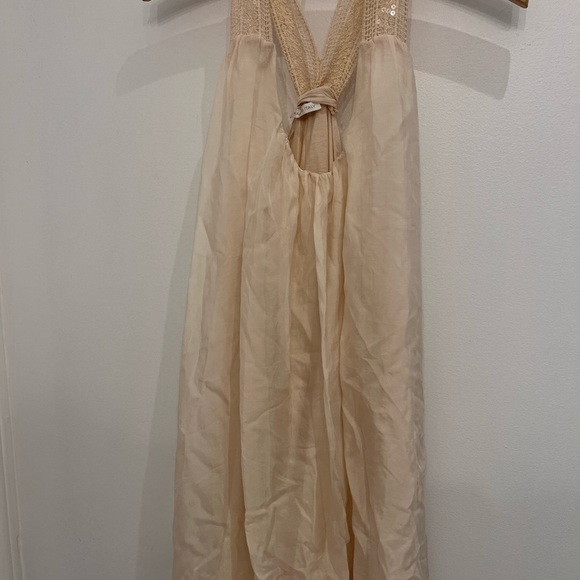 SILK beige long top made in Italy size large - Picture 2 of 4